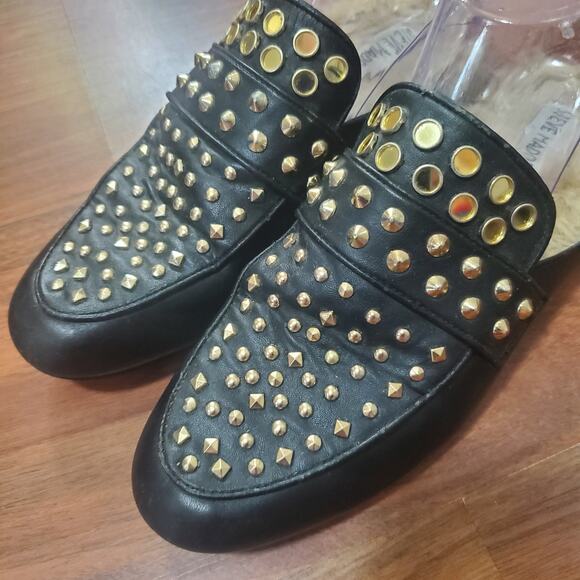 Steve Madden Jordan Studded Black Fur Lined Mule Flats Women's Size 8 Leather - Picture 11 of 16